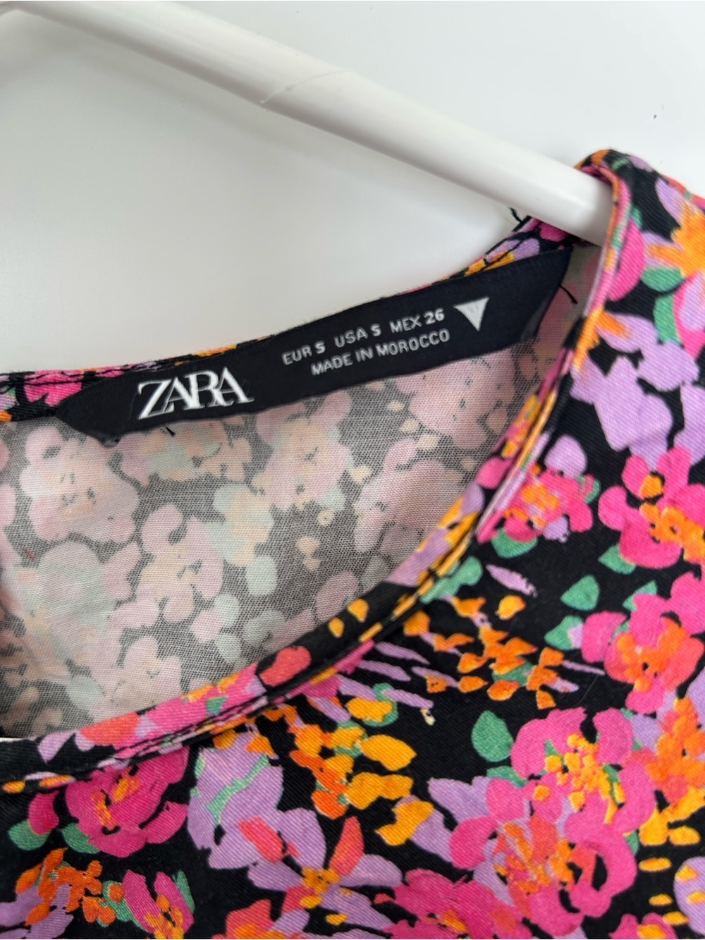 Zara Floral Poplin Puff-Sleeve Top - Dark Pink Size S - Picture 3 of 8
